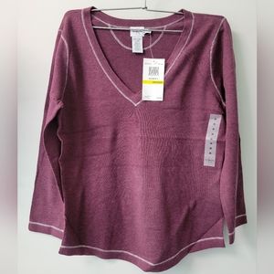 New Calvin Klein 100% Cotton Russet Burgundy V-Neck Blouse Top Shirt Sz M